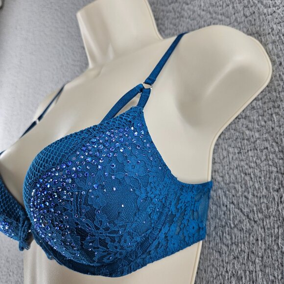 Victorias Secret Bra Womens 32C Blue Very Sexy Push Up Underwire Padded Lace - Picture 5 of 15